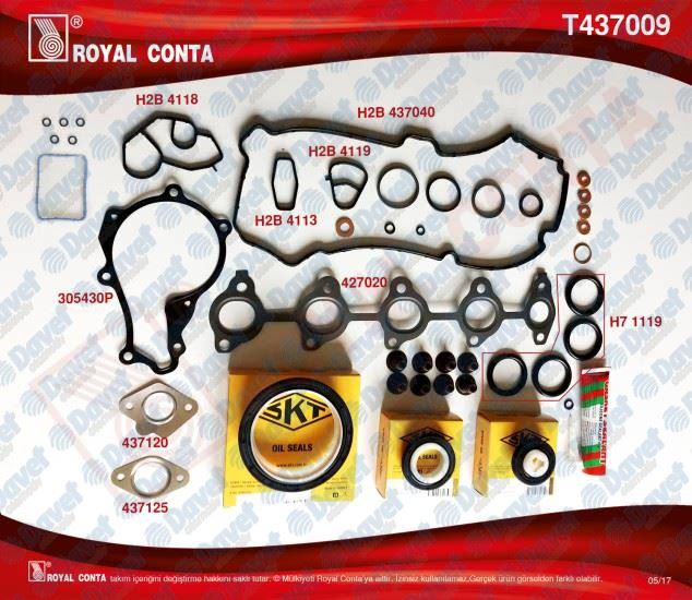 ROYAL T437009 Takim Conta Skt Keceli Silindir Kapak Contasiz Fiesta Fusion P107 P206 Nemo Bipper 1.4 Tdci